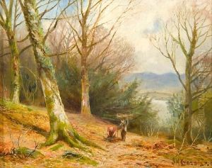 Gathering Firewood In A Lakeland Landscape by James Henry Crossland