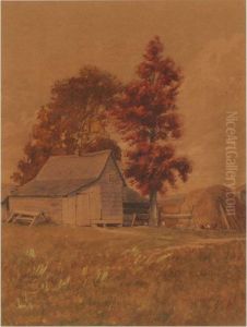 Barnyard Scene With Chickens by Abner Crossman