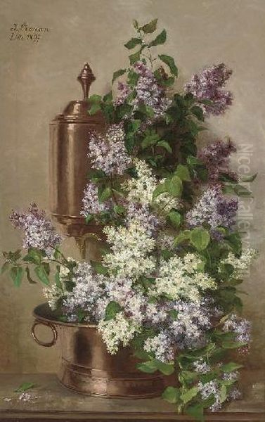 Lilacs In Bloom In A Copper Bowl - view 1