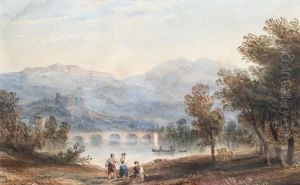 An Italian Lake Landscape With Figures Before An Italian Lake Landscape With Figures Before