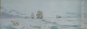 Breakers In An Arctic Expedition, Firing At A Polar Bear by Alexander William Crowford Linsday