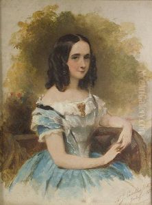 Portrait Of A Young Lady, Seated, In Blue Dress, 3/4 Length by Nicholas Joseph Crowley