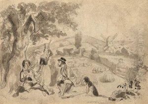 Bucolic Landscape With Figures by I. Robert and George Cruikshank