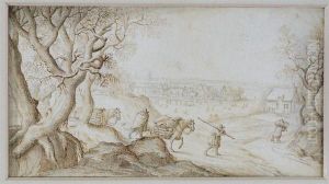 A Flemish Landscape With Travellers by Anthonie, Anton Crussens