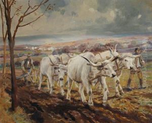 Oxen Ploughing by Karoly Cserna