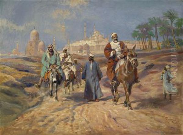 Riders Outside A City - view 1