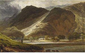 Fly Fisherman In Extensive Landscape by William Harold Cubley
