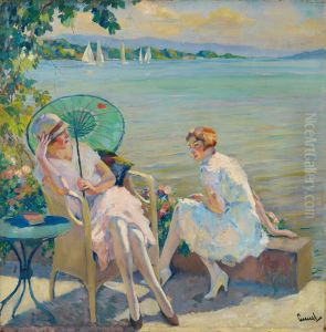 Zwei Sitzende Madchen Am Starnberger See by Edward Alfred Cucuel
