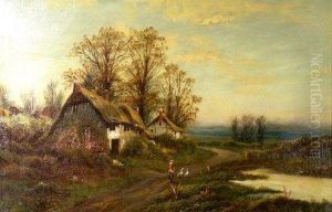 Thatched Cottages In A Wooded Landscape