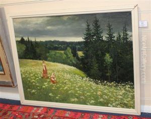 Children In A Field Of Flowers by Sergej Aleksandrovic Cugunov