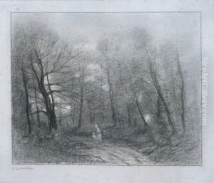 Mere Et Son Enfant Dans Un Chemin Deforet by Edmond Cuisinier