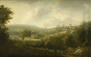 Figures In A Wooded Summer Landscape by George Cuitt