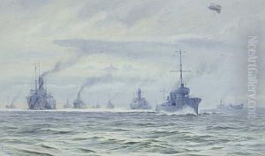 A Wartime Convoy Under Destroyer Escort A Wartime Convoy Under Destroyer Escort