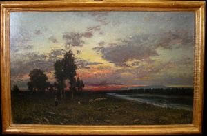Pastori Con Gregge Al Tramonto by Ettore Cumbo