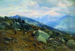 Scorcio Di Paesaggio Con Contadinella by Ettore Cumbo