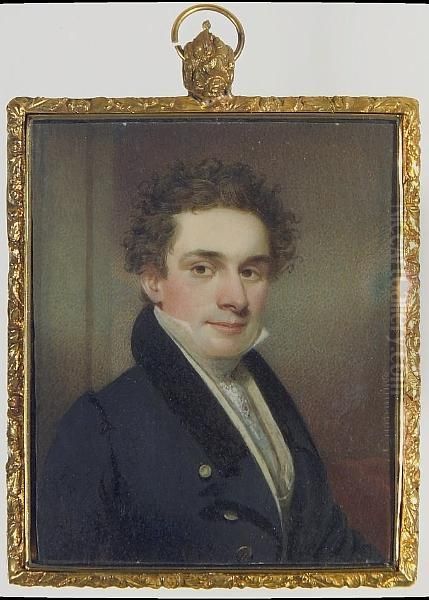 A Gentleman, Wearing Black Coat With Velvet Collar, Cream Waistcoat, White Chemise And Cravat Held With Stickpin. - view 1