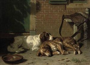 English Springer Spaniels Resting After The Hunt by Conradyn Cunaeus