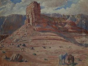 Scene In The Arizona Desert, Horses Grazing