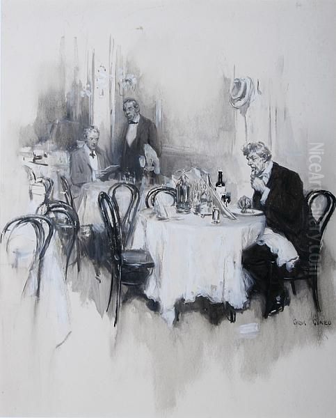 Restaurant Interior With Two Men Dining - view 1