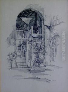 Courtyard, Arts And Crafts Club, New Orleans, La by Cornelia Greer Cunningham