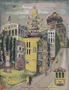 ''cable Car, San Francisco''- Silkscreen In Color On Orange Paper, Ca. 1945, Signed In Pen In The Image, Very Good Condition. 8 X 6''