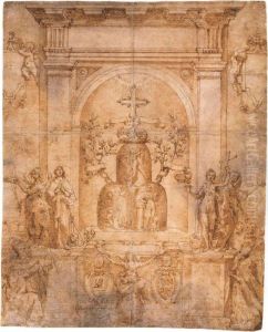 Disegno Per Stendardo Religioso Con Varie Figure Allegoriche E Santi by Francesco Curia