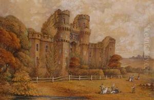 Figures Outside Herstmonceux Castle by Francis Edmond Currey