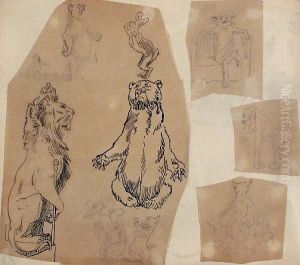 A Group Of Three Sketch Books With A Variety Of Tracings, Sketches And Drawings by Walter Barron Currier