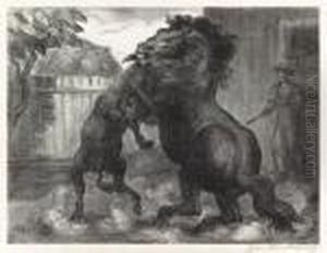 Stallion And Jack Fighting by John Steuart Curry