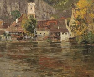 Lakeside Village With Onion-domed Church by Robert Franz Curry