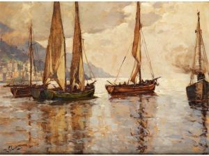 Segelschiffe In Sudlichermeeresbucht by Robert Franz Curry