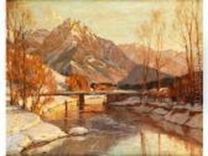 Brucke Uber Einen Flusslauf In Den Alpen by Robert Franz Curry