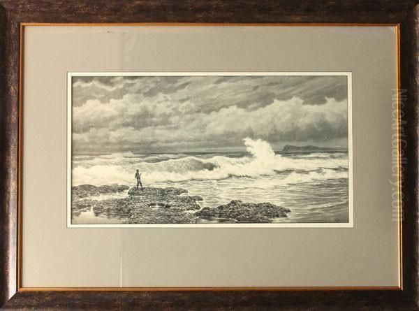 Lone Fisherman And Rocky Coast - view 1