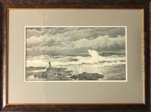 Lone Fisherman And Rocky Coast by James Waltham Curtis