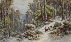 Snow In The High Country With Deer In The Foreground by James Waltham Curtis