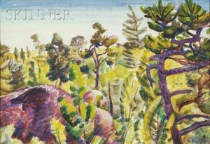 Scrub Pines With Boulder by Carl Gordon Cutler