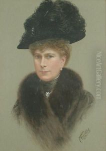 Portrait Bust Length Of Queen Mary, Wearing A Feathered Hat And A Coat With A Fur Collar