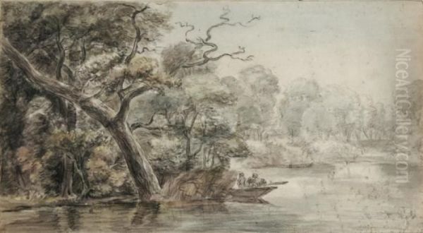 Personnages Dans Une Barque A L'oree D'un Bois - view 1