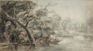 Personnages Dans Une Barque A L'oree D'un Bois