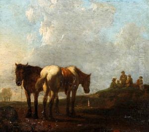 Horse And Figures In A Field by Aelbert Cuyp