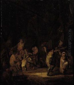 A Barn Interior With Boors Dancing And Making Music by Benjamin Gerritsz. Cuyp