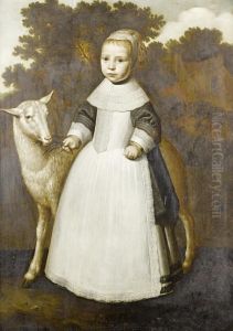 Portrait Of A Young Girl, Full-length, In Agrey Dress by Jacob Gerritsz. Cuyp