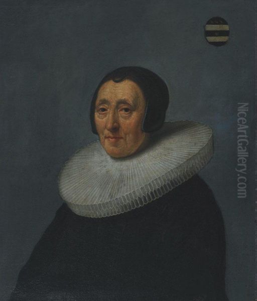 An Elderly Woman In A Cartwheel Ruff With Coat Ofarms - view 1