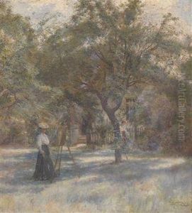 Painter At The Easel In A Cottage Garden