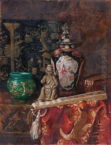 Still Life Of Oriental Artefacts, Signed, Oilon Panel by Ernst Czernotzky