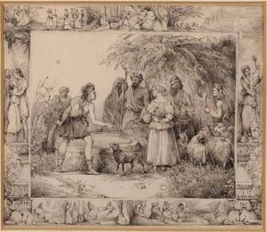 Hirten Am Brunnen, Umrandet Von Kleinen Figuralen Szenen by Ludwig Czerny