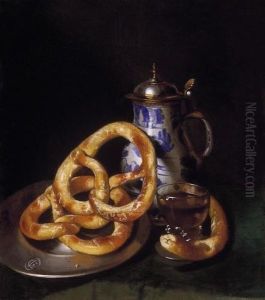 Still Life With Wineglass, Mug And Pretzels by Ludwig Czerny