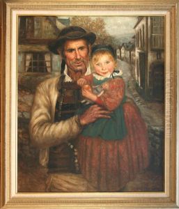 A Proud Father Holding His Daughter On A Village Road by Henry D Estienne