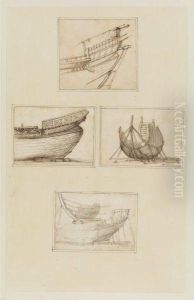 Four Studies Of Ships Under Construction by Filippo D Angeli