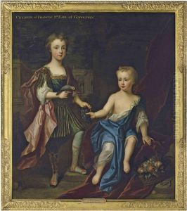 Double Portrait Of Lady Henrietta And Lady Mary Godolphin, Daughters Of Francis, 2nd Earl Of Godolphin, Full-length, The Former Standing In Classical Dress With A Pink Cloak, Holding A Parrot And A Bunch Of Grapes, The Latter Seated In A White Dress With by Charles d' Agar
